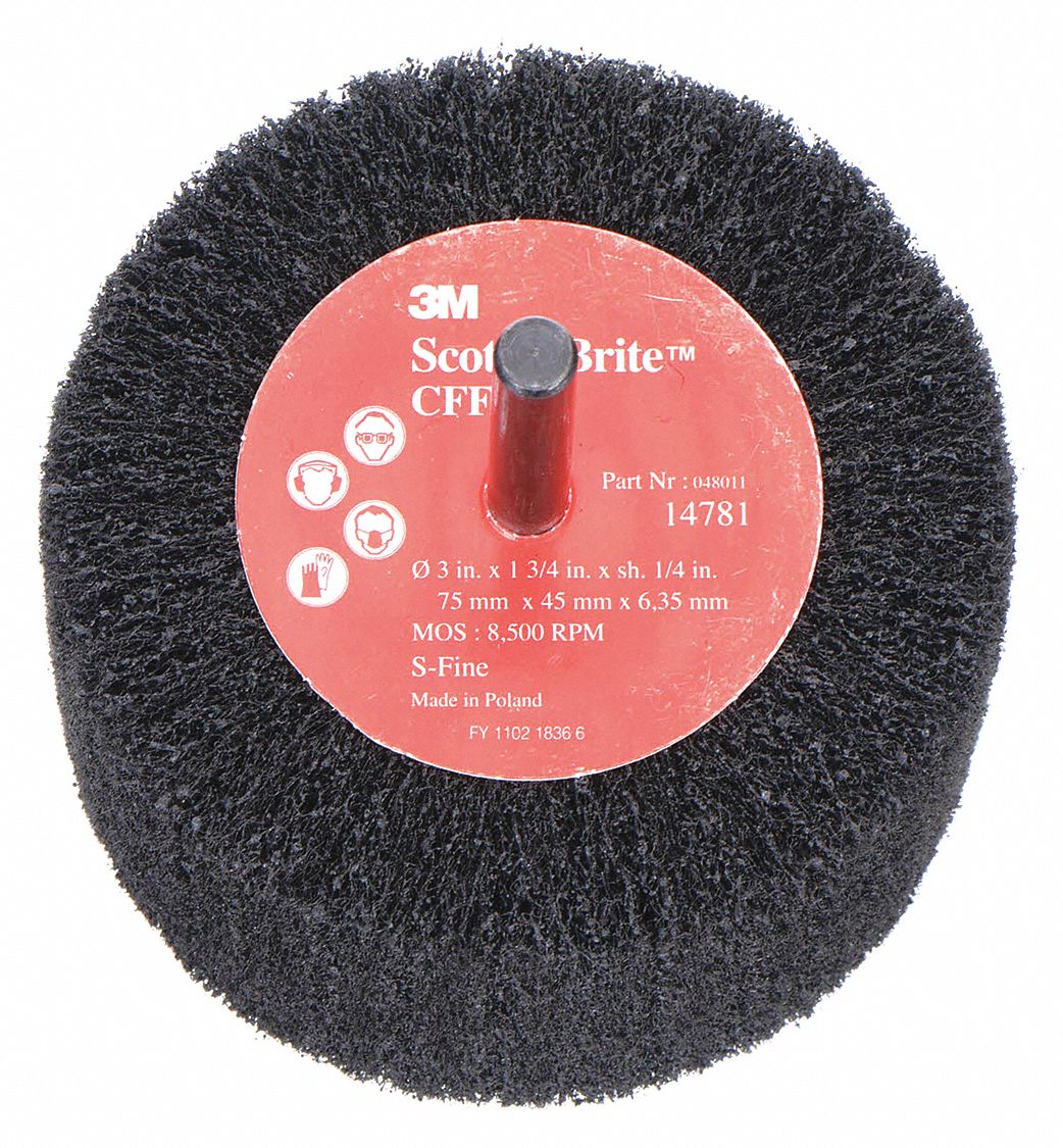 FINISHING FLAP BRUSH, 3 IN DIAMETER X 1¾ IN W, ¼ IN ARBOUR, ALUMINUM OXIDE, FINE, CF-FB