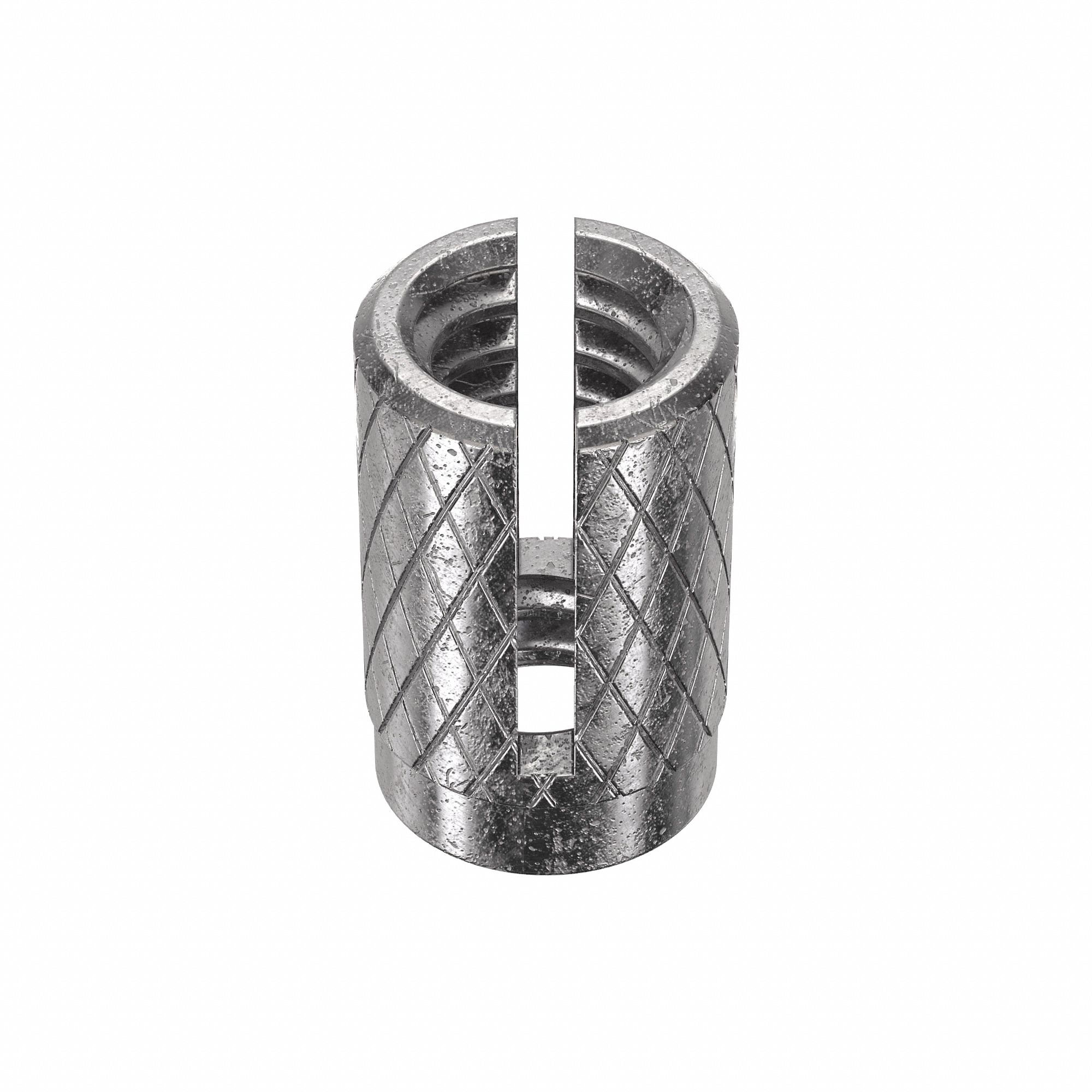 Press Insert: 1/4"-20 Thread Size, 1/2 in Overall Lg, 21/64 in Dia, Stainless Steel, Plain, 10 PK