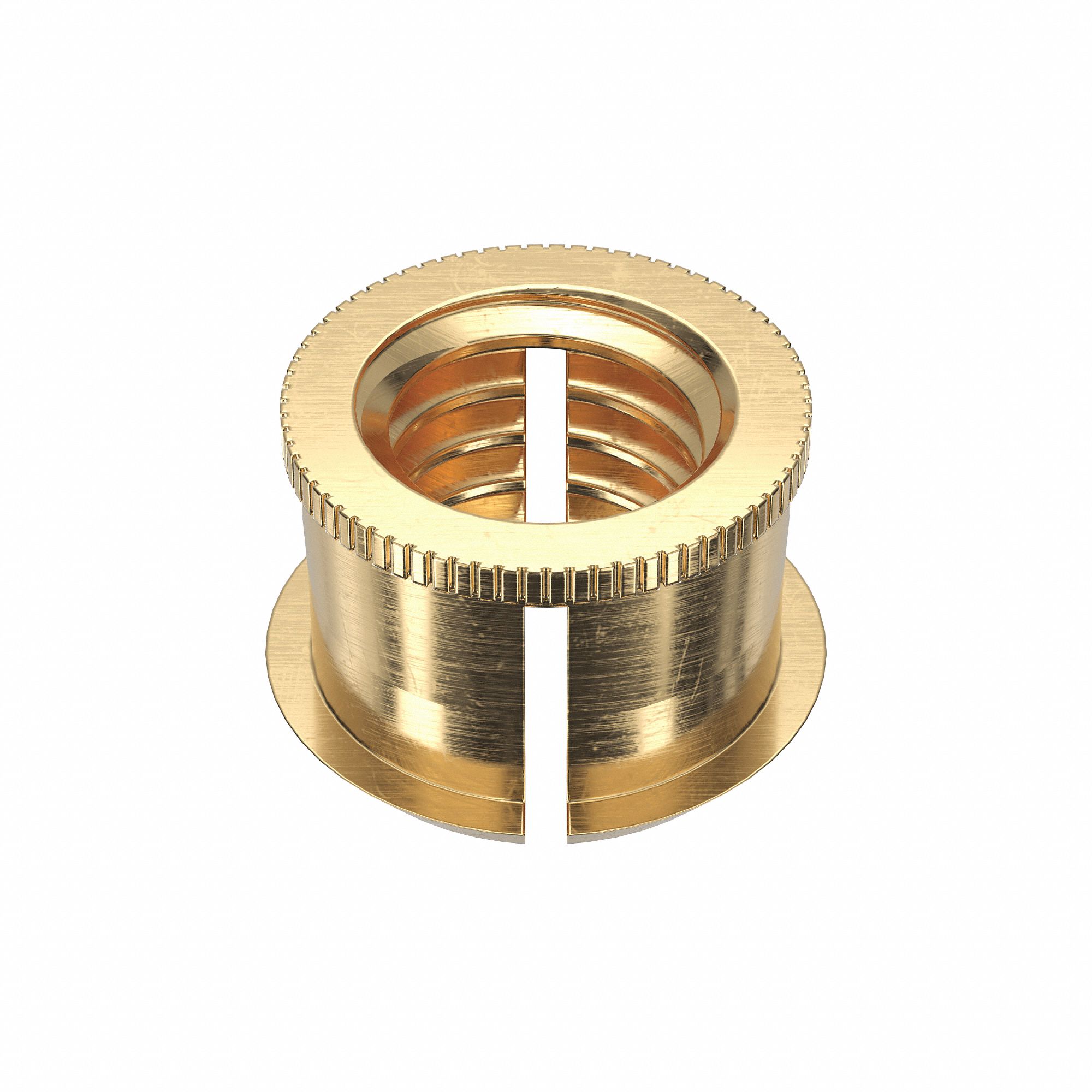 Finsert: #10-32 Thread Size, 3/16 in Overall Lg, 17/64 in Dia, Brass, Plain, Flush Flange, 50 PK