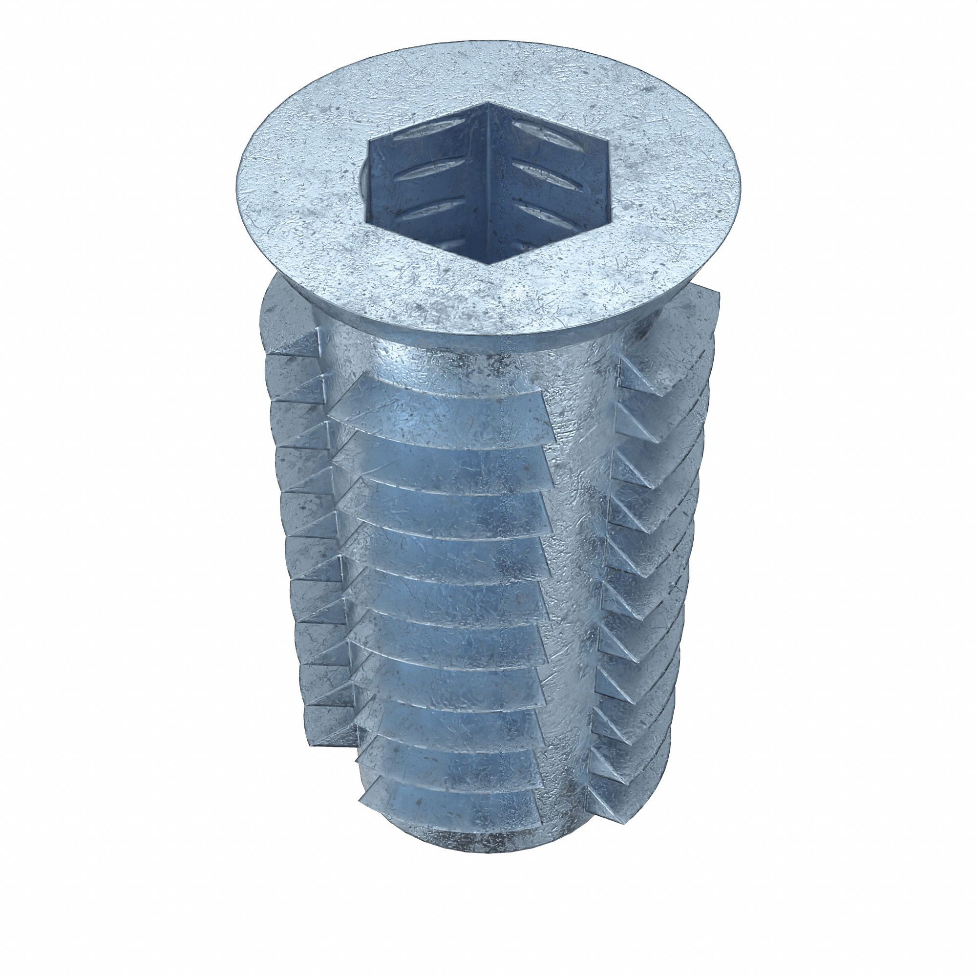 Hex Drive Threaded Insert: 1/4"-20 Int Thrd Sz, 51/64 in Overall Lg, 15/32 in Dia, Plain, 100 PK