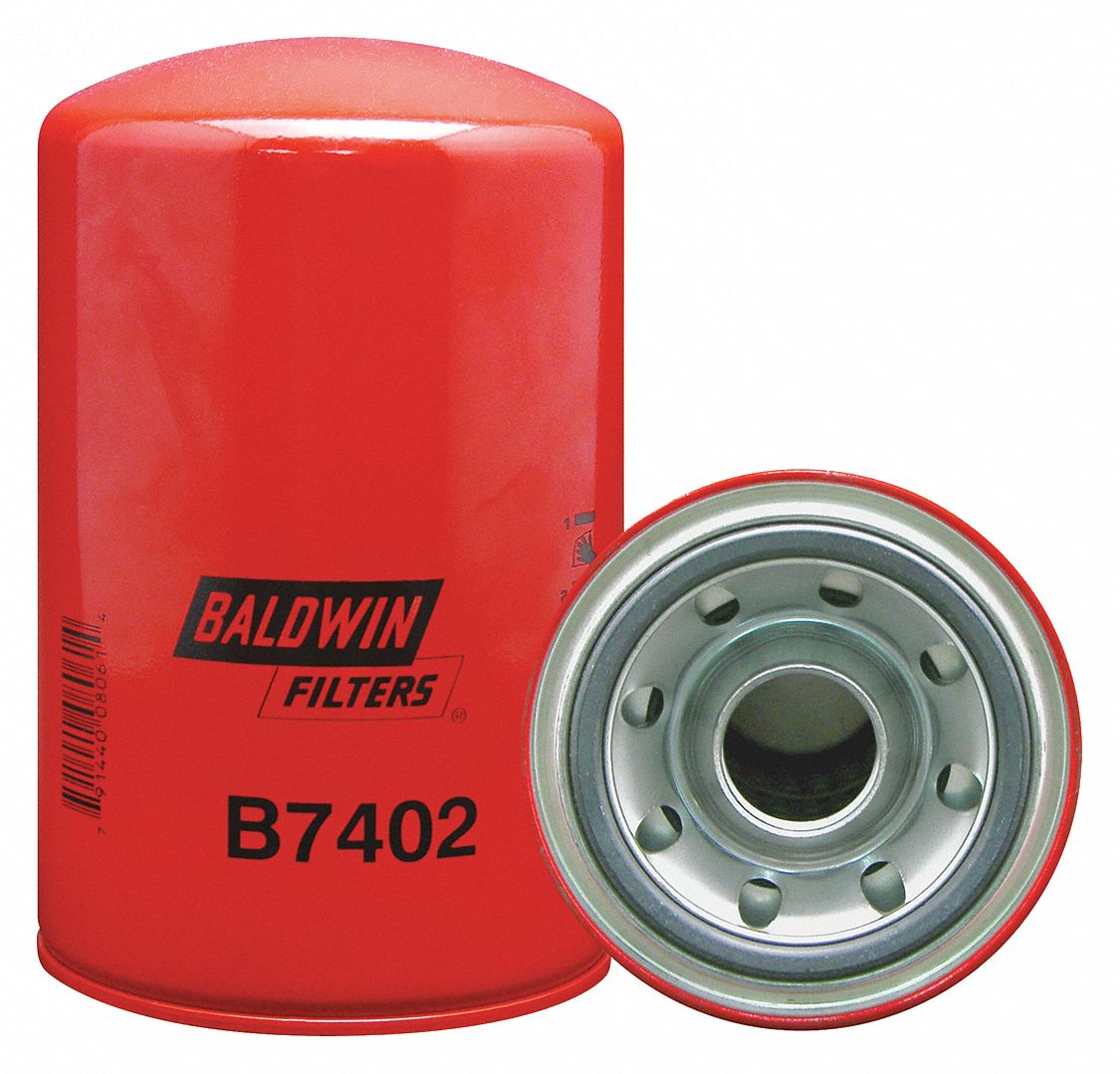 Oil Filter: B7402, 1 1/2"-16 Thread Size, 8 5/8 in Overall Ht, 5 3/8 in Outside Dia