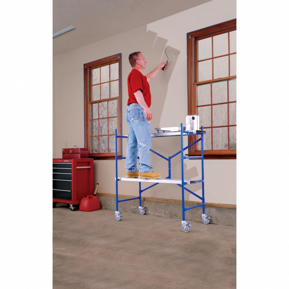 WERNER Portable Scaffold, Aluminum, 3 ft 8 in Platform Height, 4 ft ...