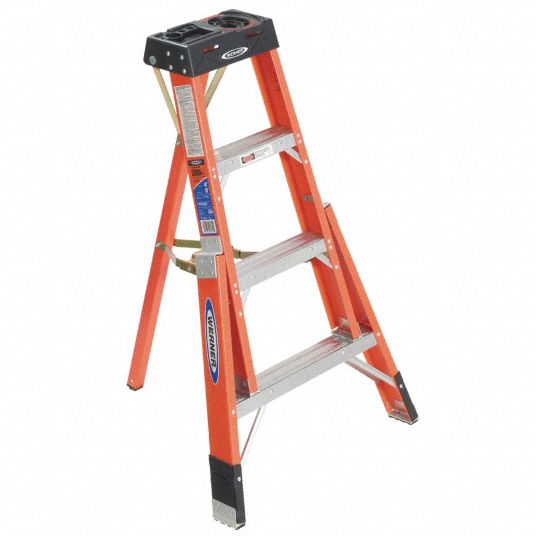 WERNER, 4 ft Ladder Size, Fiberglass, Tripod Stepladder - 4ZY19|FTP6204 ...