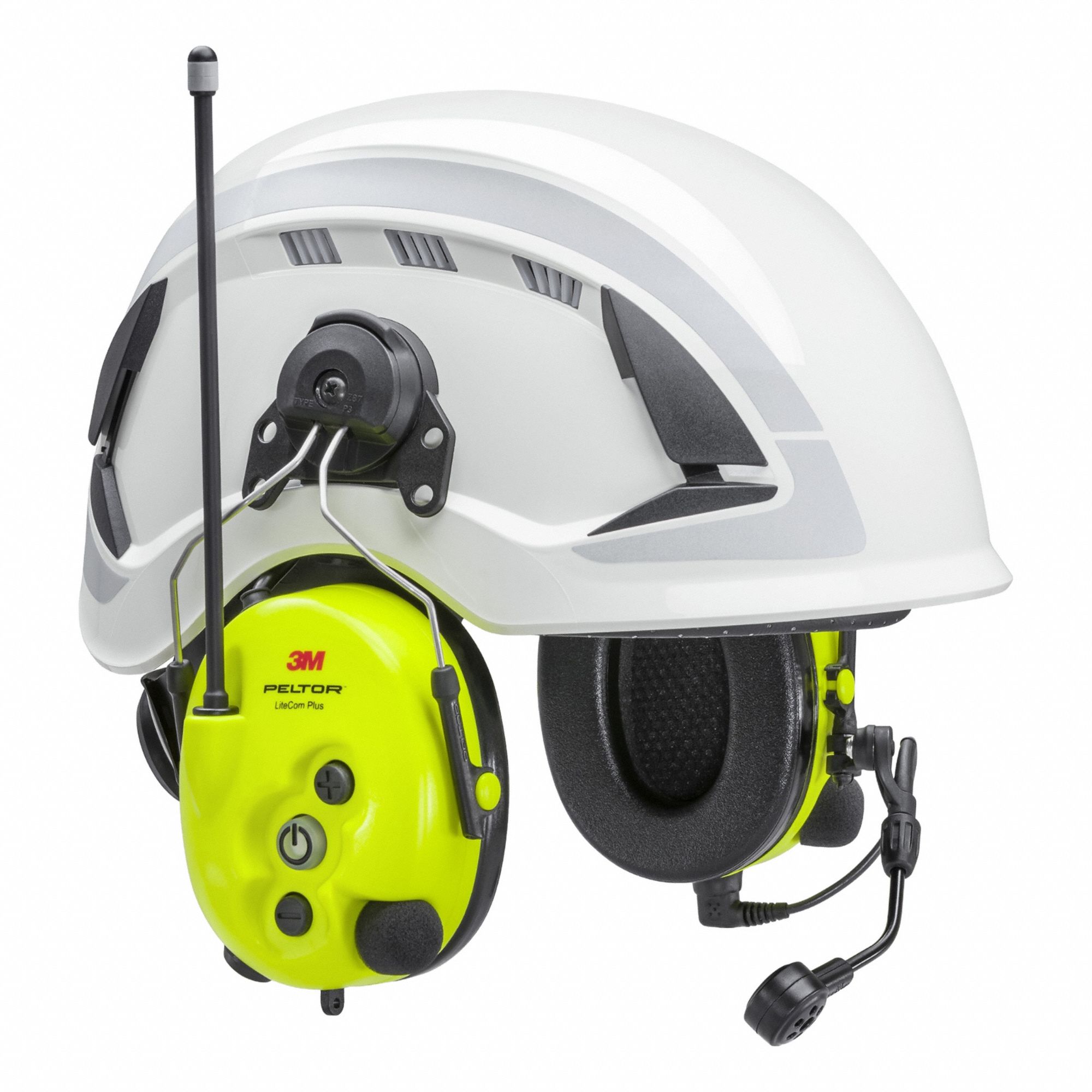 LiteCom Plus Headset MT73H7P3E4610NA: Hard Hat-Mounted Earmuff, 25 dB NRR, Listen/Talk