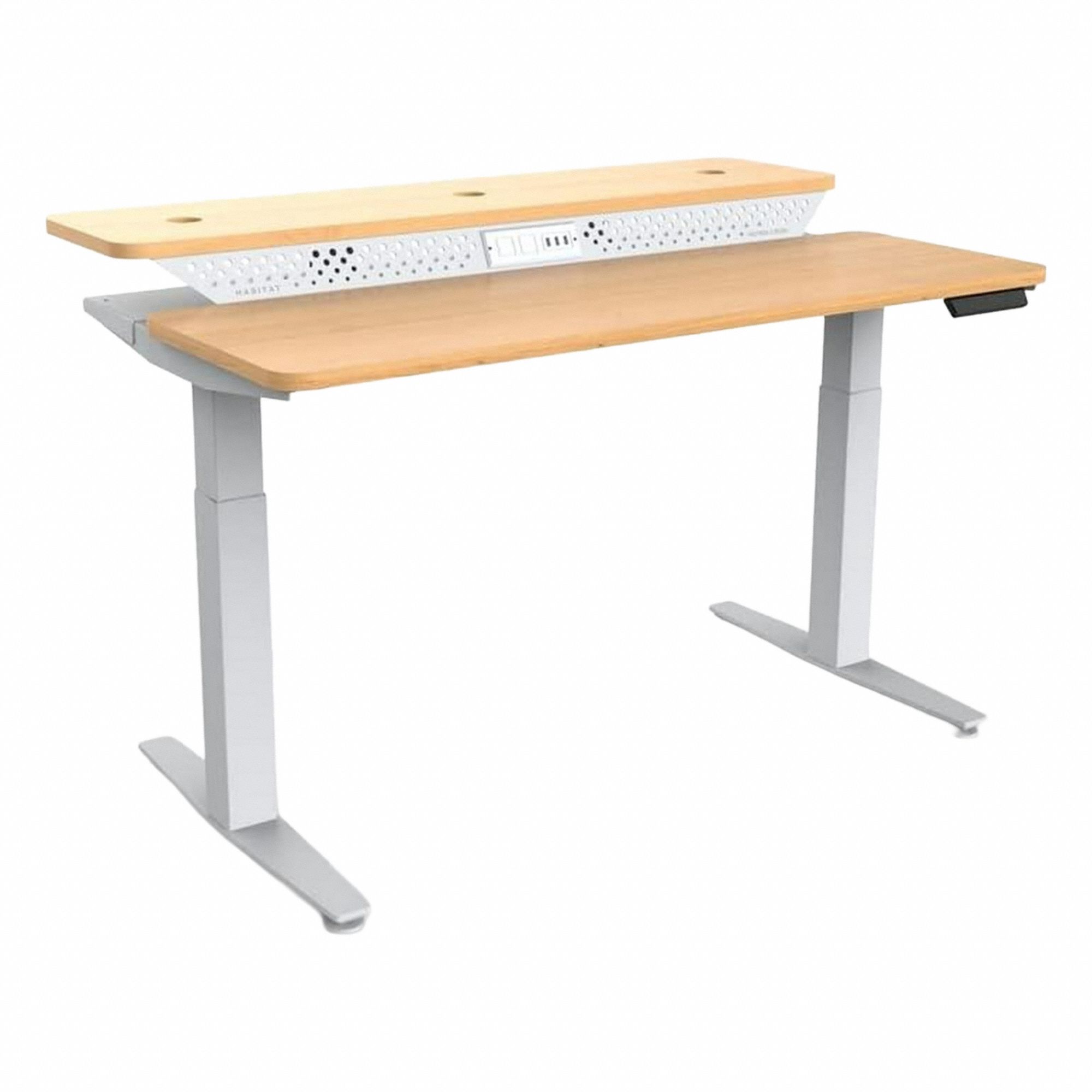 Electric Sit-Stand Desk: Maple, Wood, 48 in Overall Wd, 30 in Overall Dp, Laminate/Steel