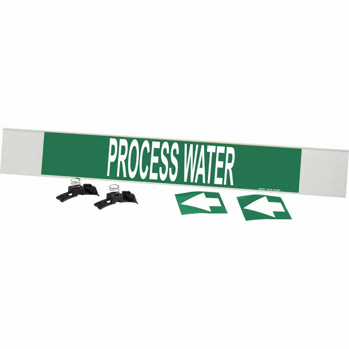 Pipe Marker: Process Water, Green, White, Fits 8 in and Larger Pipe O.D., 1 Pipe Markers