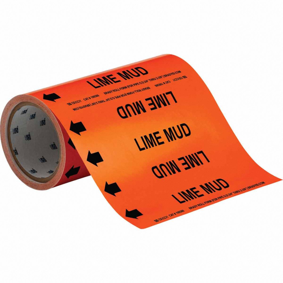 Pipe Marker: Lime Mud, Orange, Black, Fits 2 in and Smaller Pipe O.D., 30 Pipe Markers, With Arrows