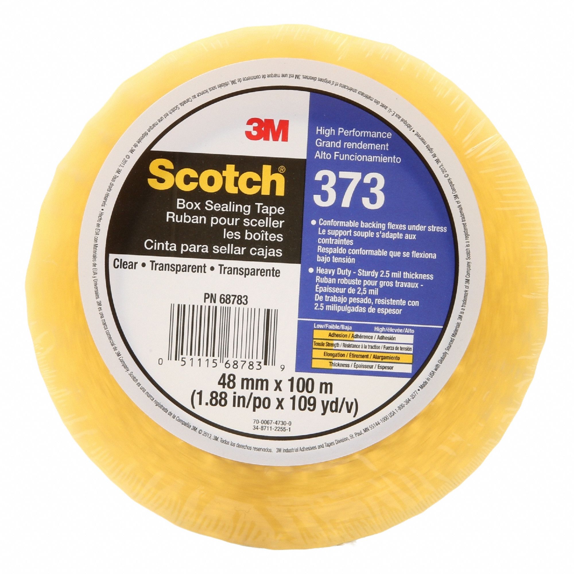 Carton Sealing Tape: 2.5 mil Tape Thick, 2 in x 110 yd, 373