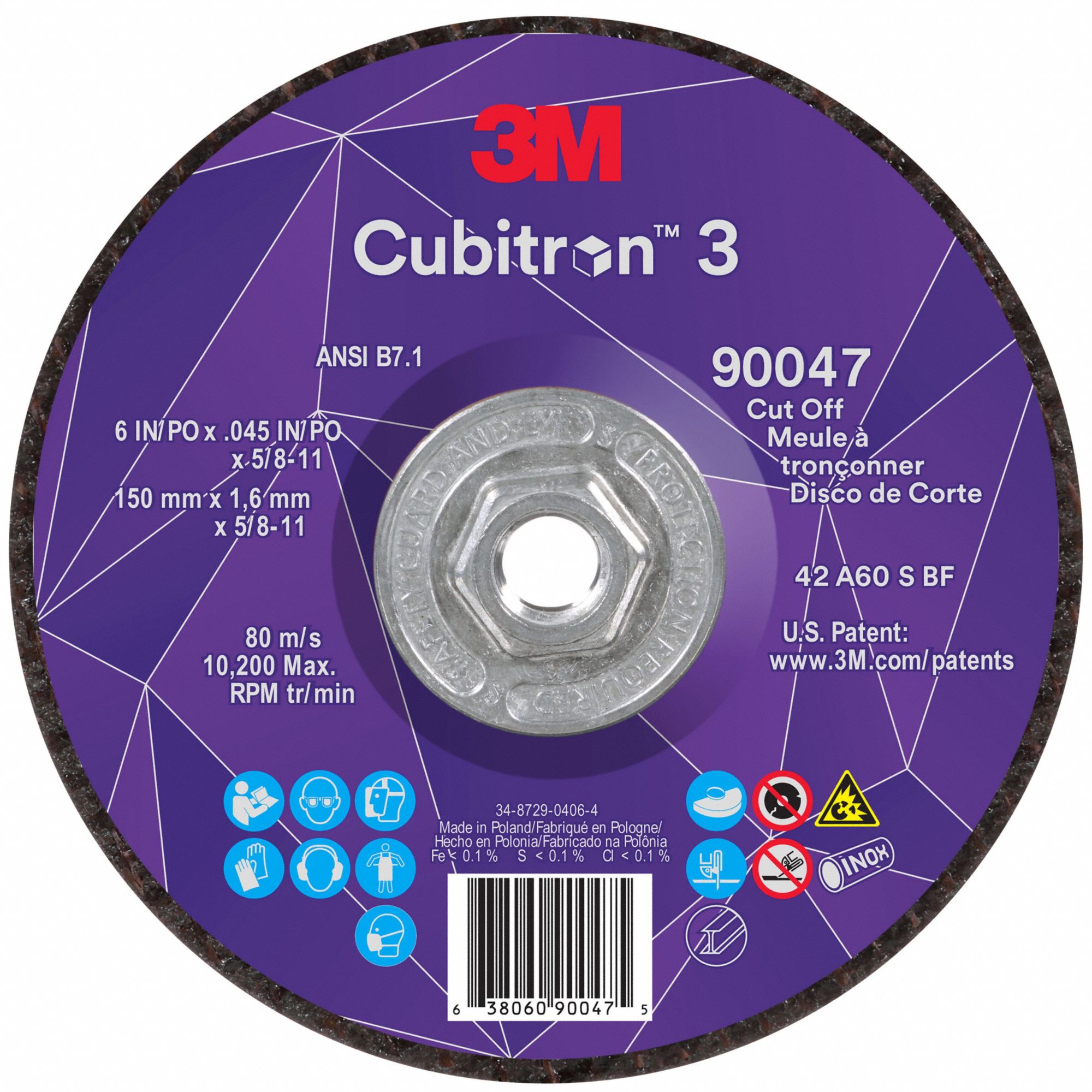 Cut-Off Wheel: Type 27, 6" x 0.045" x 5/8"-11, Ceramic, 60 Grit