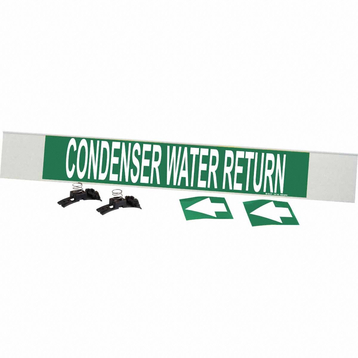 Pipe Marker: Condenser Water Return, Green, White, Fits 8 in and Larger Pipe O.D., 1 Pipe Markers