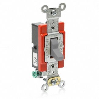 Wall Switch: Toggle Switch, Single Pole, Gray, 20 A, 120/277V AC, Screw Terminals