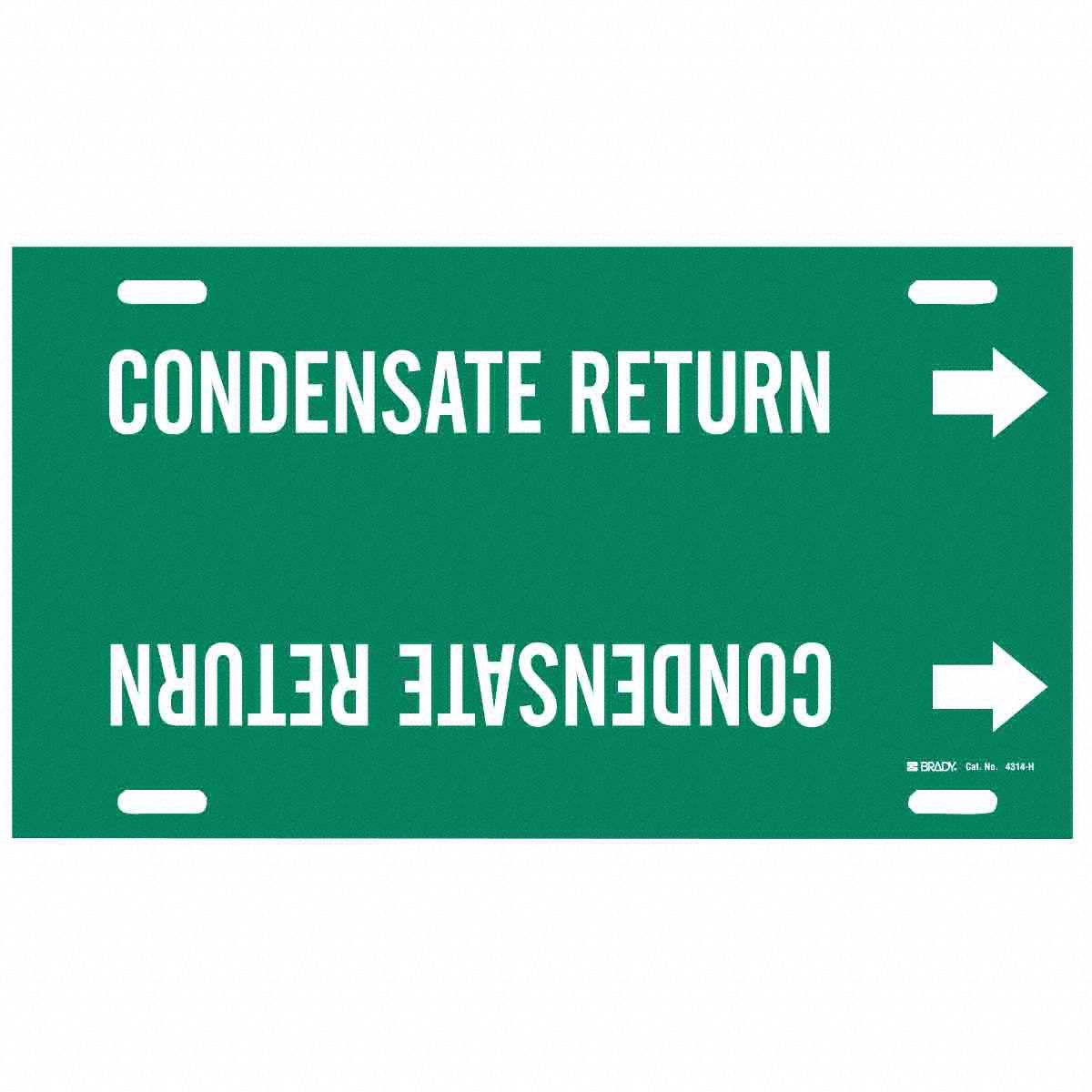 Pipe Marker: Condensate Return, Green, White, Fits 10 to 15 in Pipe O.D., 1 Pipe Markers