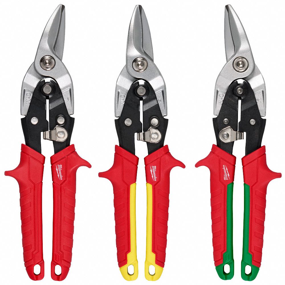 Aviation Snip Set: Left/Right/Straight, 10 in Overall Lg, 1 1/2 in Cutting Lg, TPR, TPR