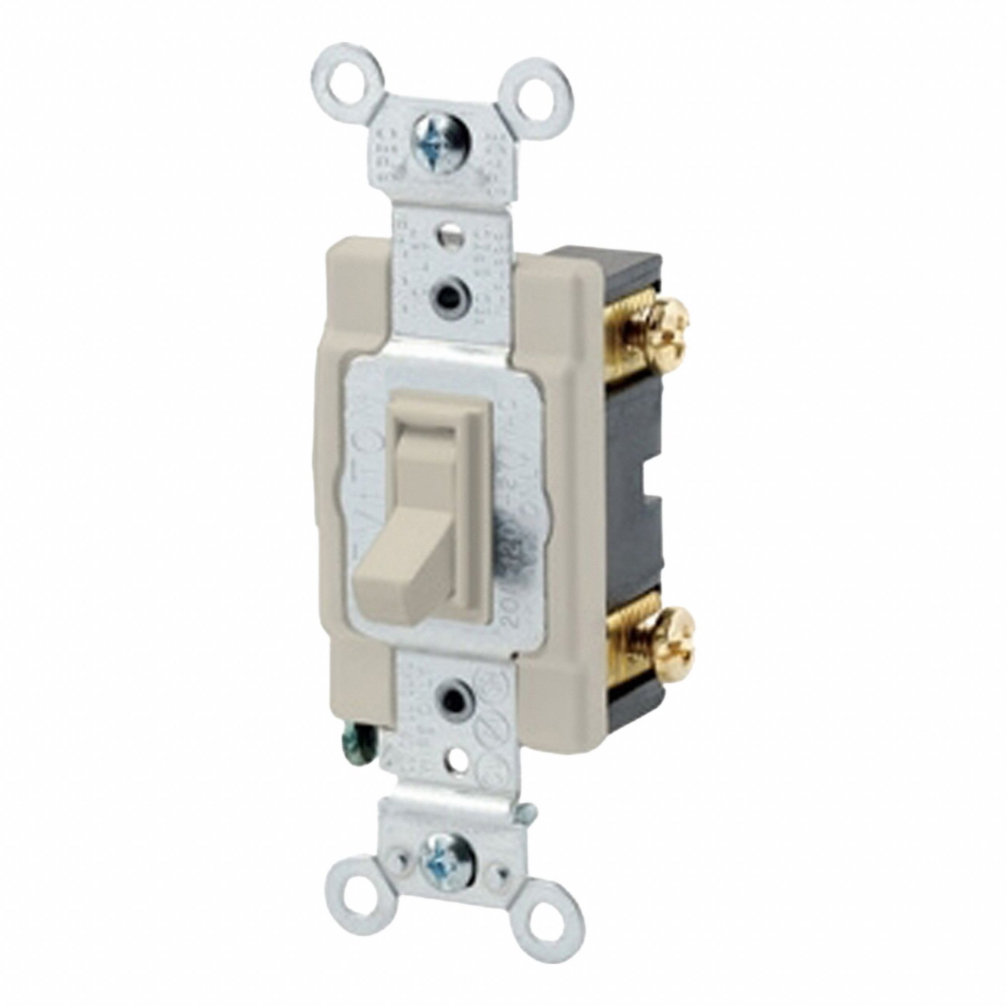 AC Quiet Switch: Toggle Switch, Single Pole, Ivory, 20 A, 120/277V AC, Screw Terminals