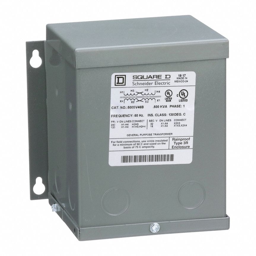 Buck Boost Transformer: 500 VA Power Rating, 120 x 240V AC, 16/32V AC, Single Phase, 3R