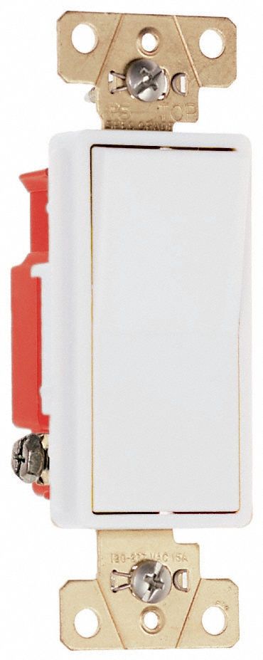 Wall Switch: Rocker Switch, Single Pole, White, 20 A, 120/277V AC, Screw Terminals