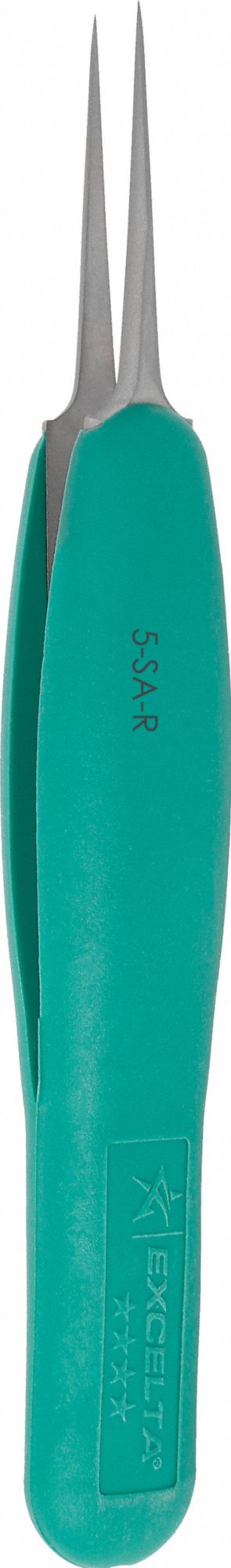 Tweezers: Stainless Steel, Point, Straight Tip, 0.002 in Tip Thick