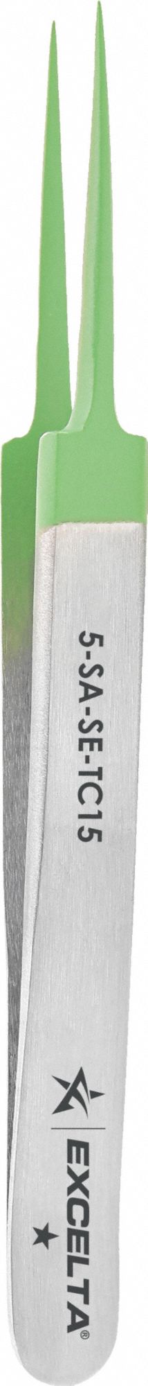 Tweezers: Stainless Steel, Point, Straight Tip, 1.5 mil Tip Thick