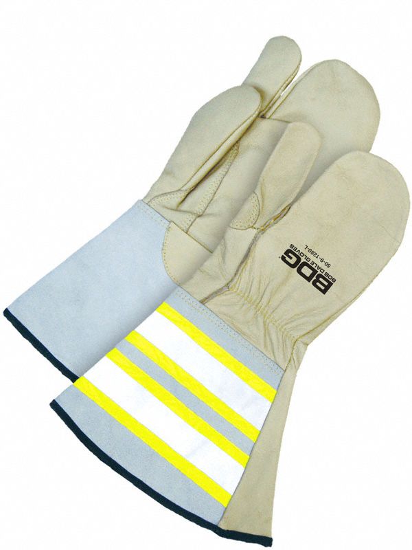 Leather Mitts: 2XL, Premium, Cowhide, Wing Thumb, Gauntlet Cuff, Kevlar®, Thinsulate™, 1 PR