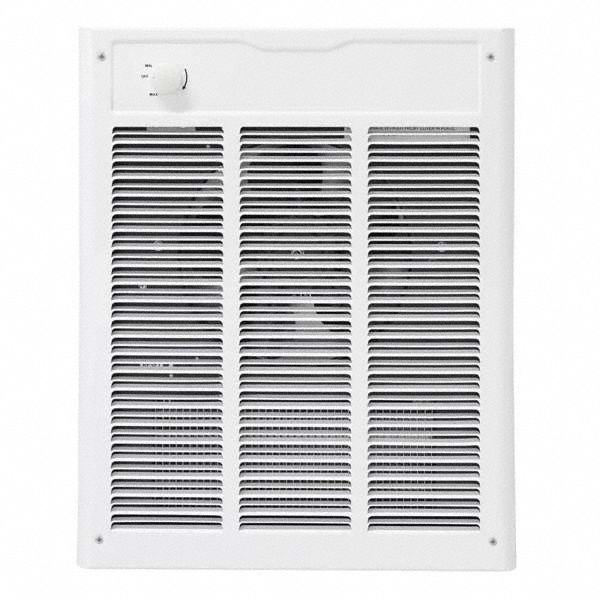 CADET Wall Fan Heater: Commercial Grade, 2000 W/1500 W/4000 W/3000 W, Thermostat Included, White (MPN 500005831). Key specifications — Thermostat Included: Thermostat Included; Duty Rating: Commercial Grade; Housing Style: Conventional; Wattage Output: 4000 W/3000 W; Housing Color: White; Voltage: 208/240V AC; Brand: CADET.