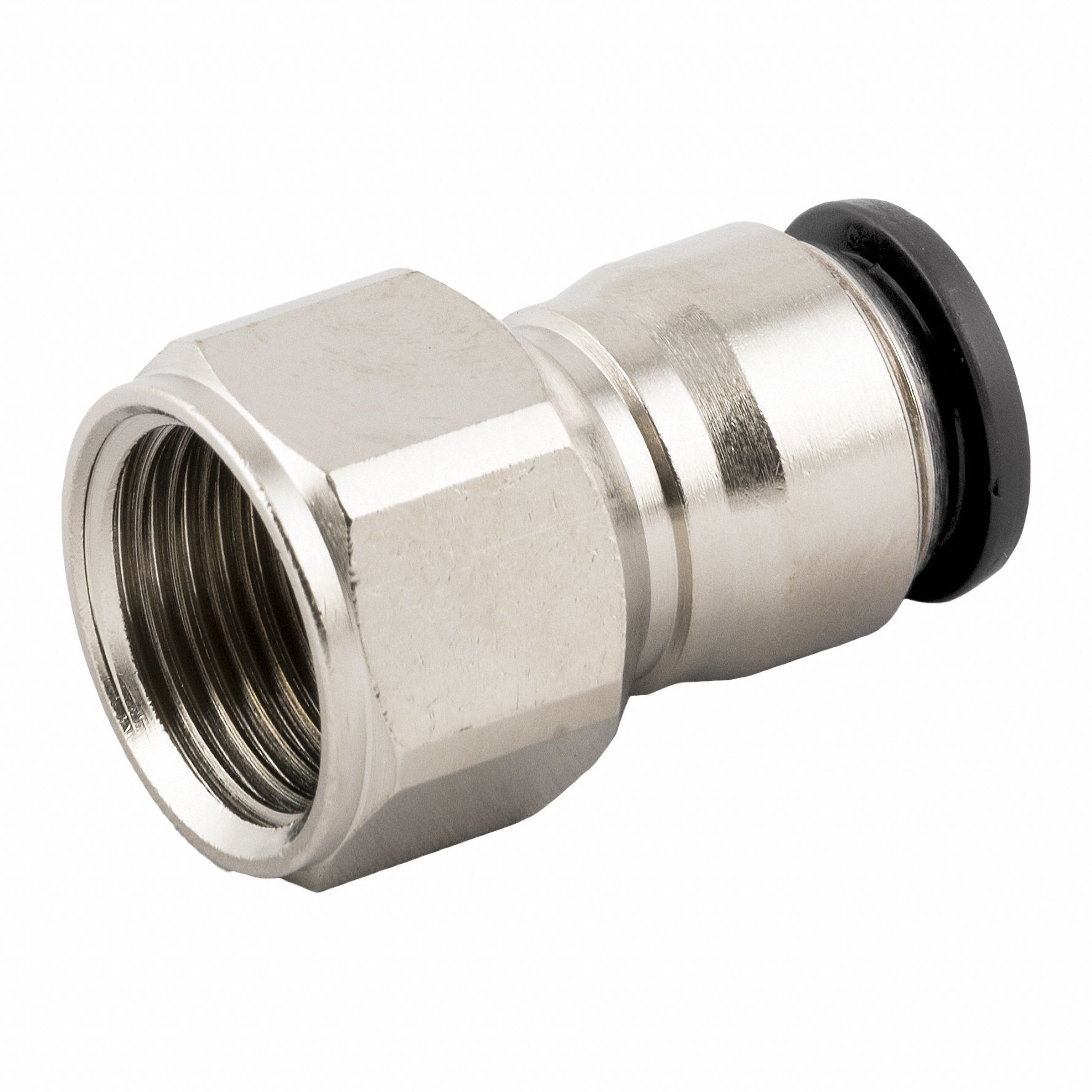 Push To Connect Fitting: 4 mm OD x 5 mm Pipe Size, Push-to-Connect x Metric, Brass, Silver
