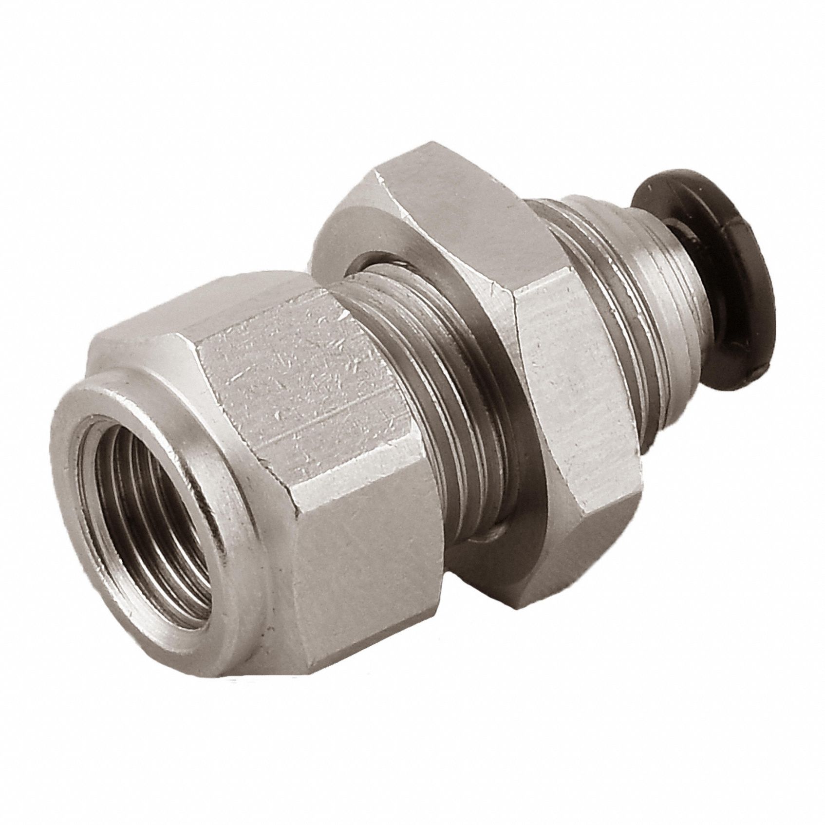 Push To Connect Fitting: 6 mm OD x 1/4 in Pipe Size, Push-to-Connect x FBSPP, Brass, Silver