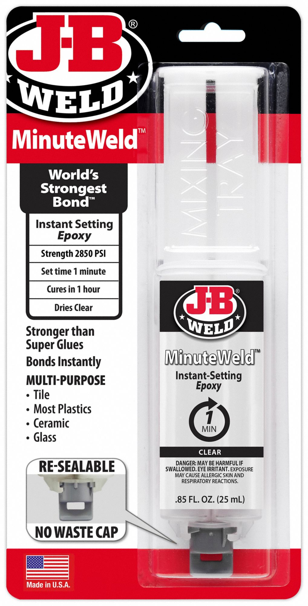 Epoxy Adhesive: MinuteWeld, Ambient Cured, 25 mL, Syringe, Clear, Gel