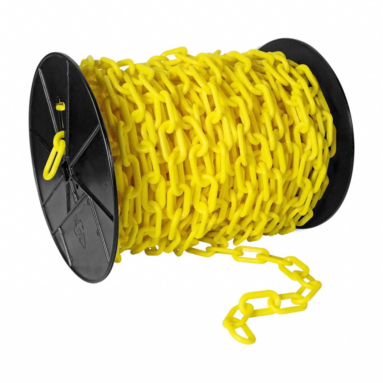 Plastic Chain: 125 ft Lg, Yellow, Polyethylene, 2 in Link Outside Lg
