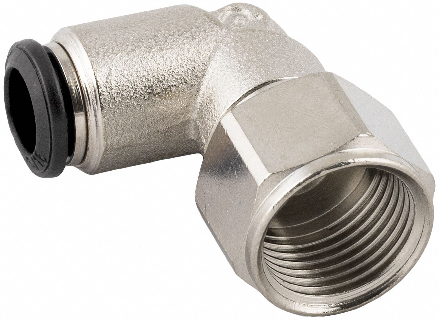 Push To Connect Fitting: 10 mm OD x 1/4 in Pipe Size, Push-to-Connect x FBSPP, Brass, Silver