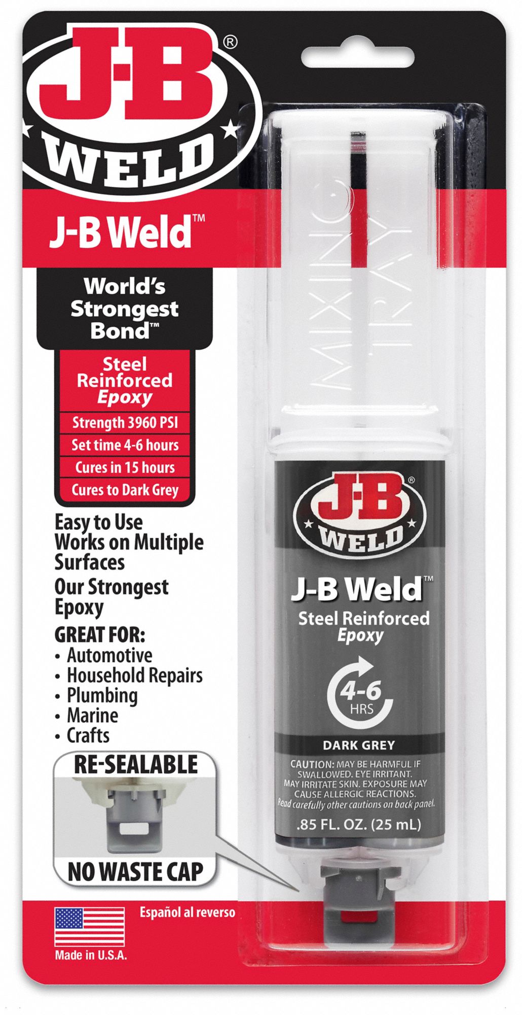 J-B WELD Epoxy Adhesive: Steel Reinforced, Ambient Cured, 25 mL, Syringe,  Dark Gray