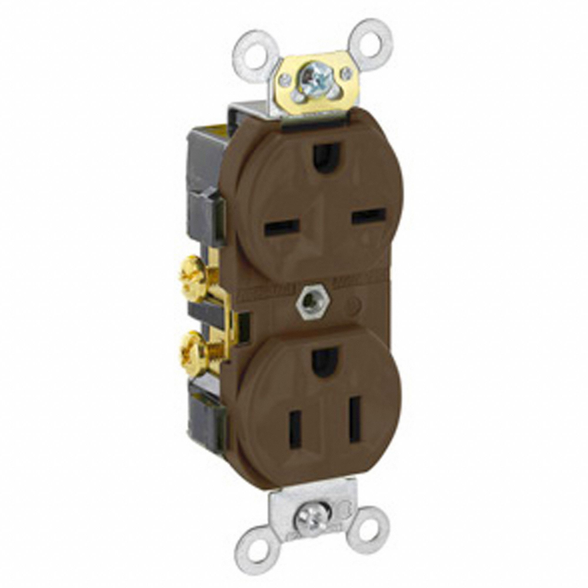 Receptacle: Duplex, Brown, 5-15R/6-15R, 15 A, 125/250V AC, 2 Pole / 3 Wire, Screw Terminals