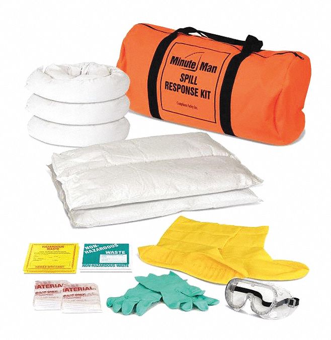 Spill Kit: 7 gal Volume Absorbed Per Kit, 7 gal Bag, Orange, 7 gal Container Capacity, Bag