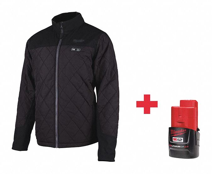 MILWAUKEE Men's Black Heated Jacket, Size M, Battery Included Yes
