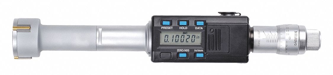 Digital 3-Point Inside Micrometer: 1 in to 1.2 in /25.4 mm to 30.48 mm, IP65, Cabled