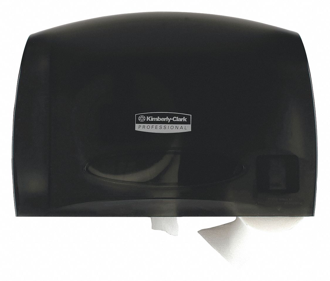 Toilet Paper Dispenser: Jumbo Coreless, Horizontal Single Roll, Plastic, Smoke