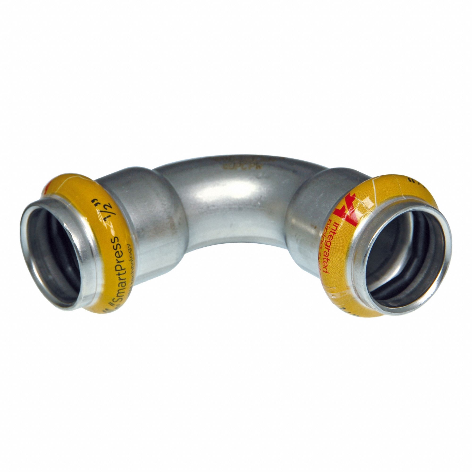Crimp Elbow Fitting: 1 1/2 in Pipe x 1 1/2 in Pipe Size, Press-fit x Press-fit, HNBR
