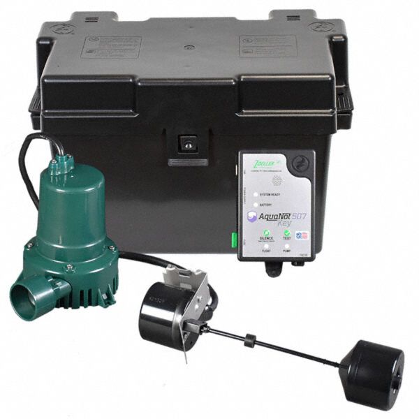 Battery Backup Sump Pump: 12V DC, Piggyback Vertical Float, 14.5 ft Max. Head, Plastic, Male