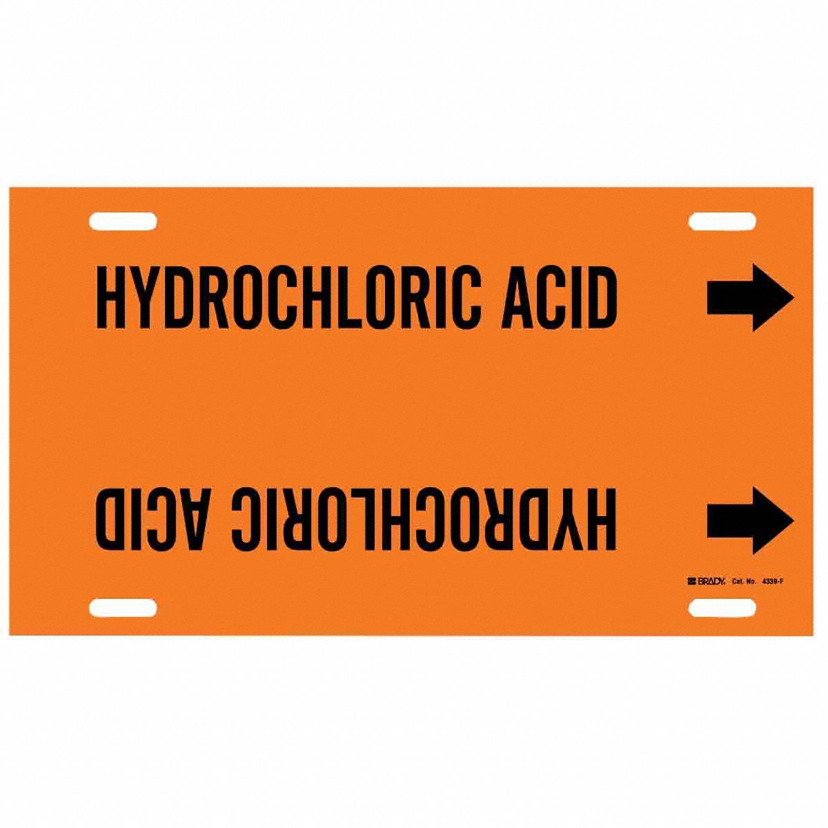 Pipe Marker: Hydrochloric Acid, Orange, Black, Fits 6 to 7 7/8 in Pipe O.D., 1 Pipe Markers