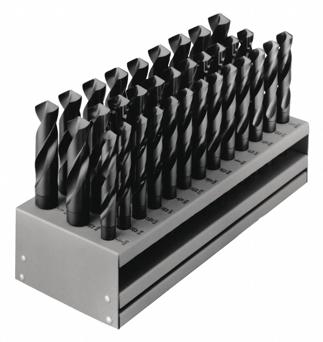 REDUCED SHANK DRILL BIT SET, 9/16 IN SMALLEST DRILL BIT, 1 IN LARGEST DRILL BIT SIZE