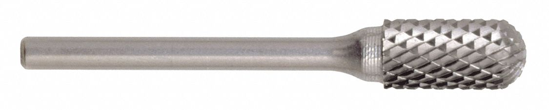 Carbide Bur: Ball-Nosed Cylinder, SC-1, Double Cut, 1/4" x 5/8" Head, 1/4" Shank