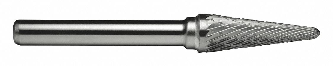 Carbide Bur: Ball-Nosed Cone, SL-1, Double Cut, 1/4" x 5/8" Head, 1/4" Shank