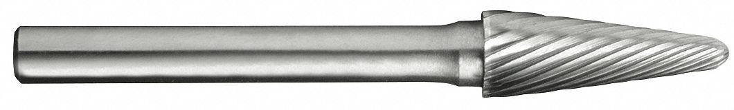Carbide Bur: Ball-Nosed Cone, SL-1, Single Cut, 1/4" x 5/8" Head, 1/4" Shank