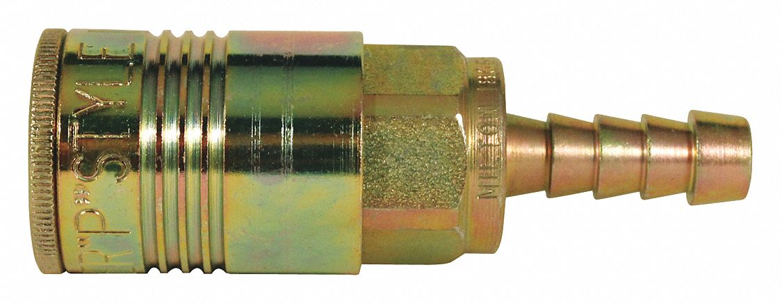 COUPLER, 3/8 IN THREAD, 250 °  F, STEEL, 3/8 IN INSIDE DIAMETER, HOSE BARB CONNECTION