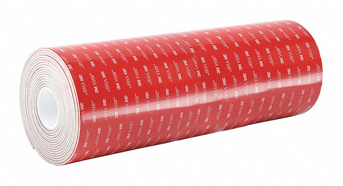 Foam Tape: Highly Conformable, 12 in Wd, 5 yd Lg, 45 mil Thick, White, Acrylic, Closed