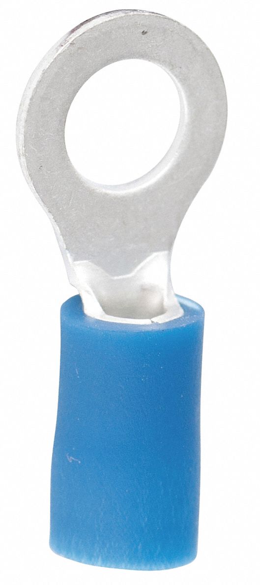 Ring Terminal: Blue, Vinyl Insulation, #10/#8 Stud Size, 16 AWG to 14 AWG Wire Sizes