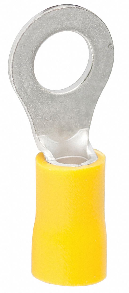 Ring Terminal: Yellow, Vinyl Insulation, 1/4 in Stud Size, 600 V