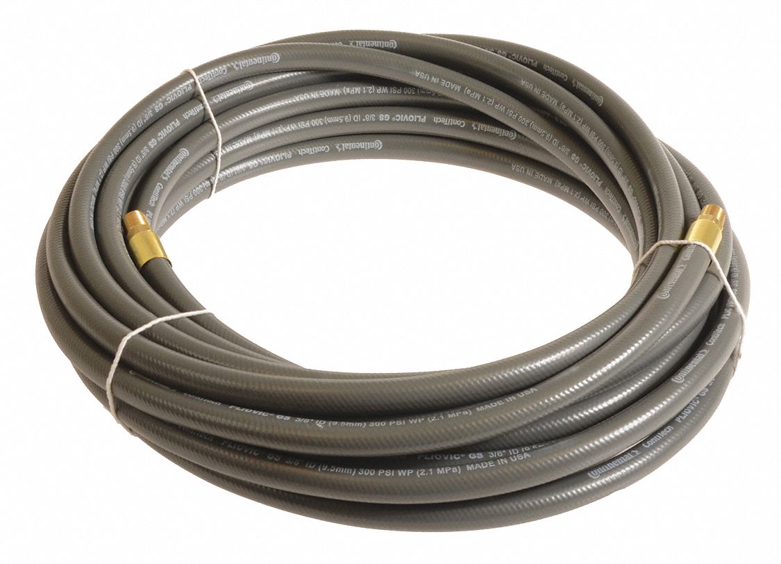 Air Hose: 1/2 in Hose Inside Dia., Gray, 1/2 in MNPT x 1/2 in MNPT, 100 ft Hose Lg