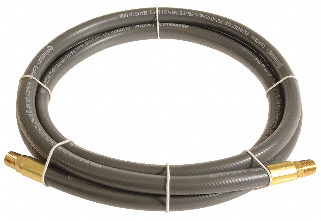 Air Hose: 1/2 in Hose Inside Dia., Gray, 1/2 in MNPT x 1/2 in MNPT, 10 ft Hose Lg