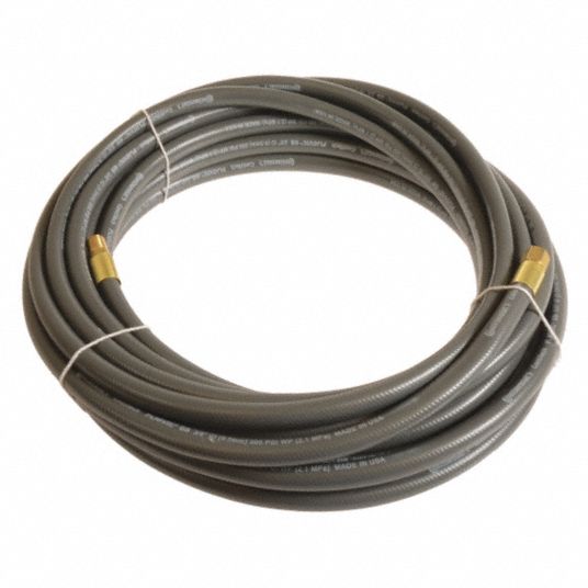 CONTINENTAL Air Hose: 3/8 in Hose Inside Dia., Gray, Brass 1/4 in FNPT x  Brass 1/4 in MNPT