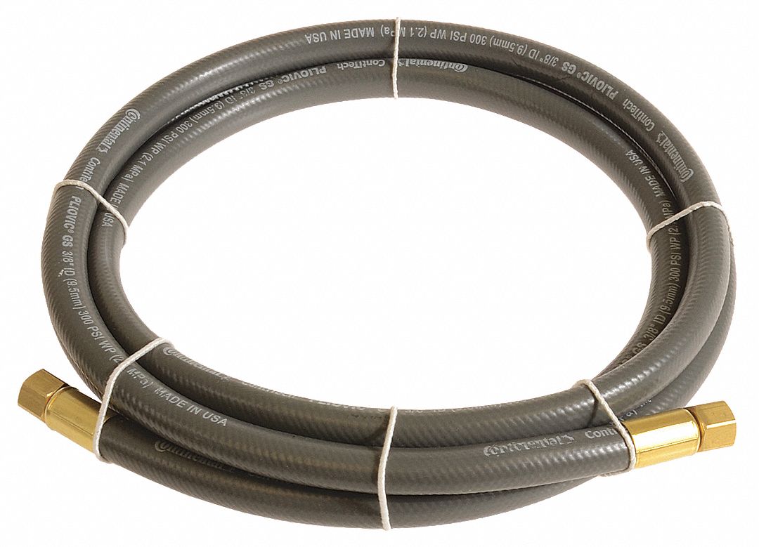 Air Hose: 1/2 in Hose Inside Dia., Gray, 1/2 in FNPT x 1/2 in FNPT, 10 ft Hose Lg